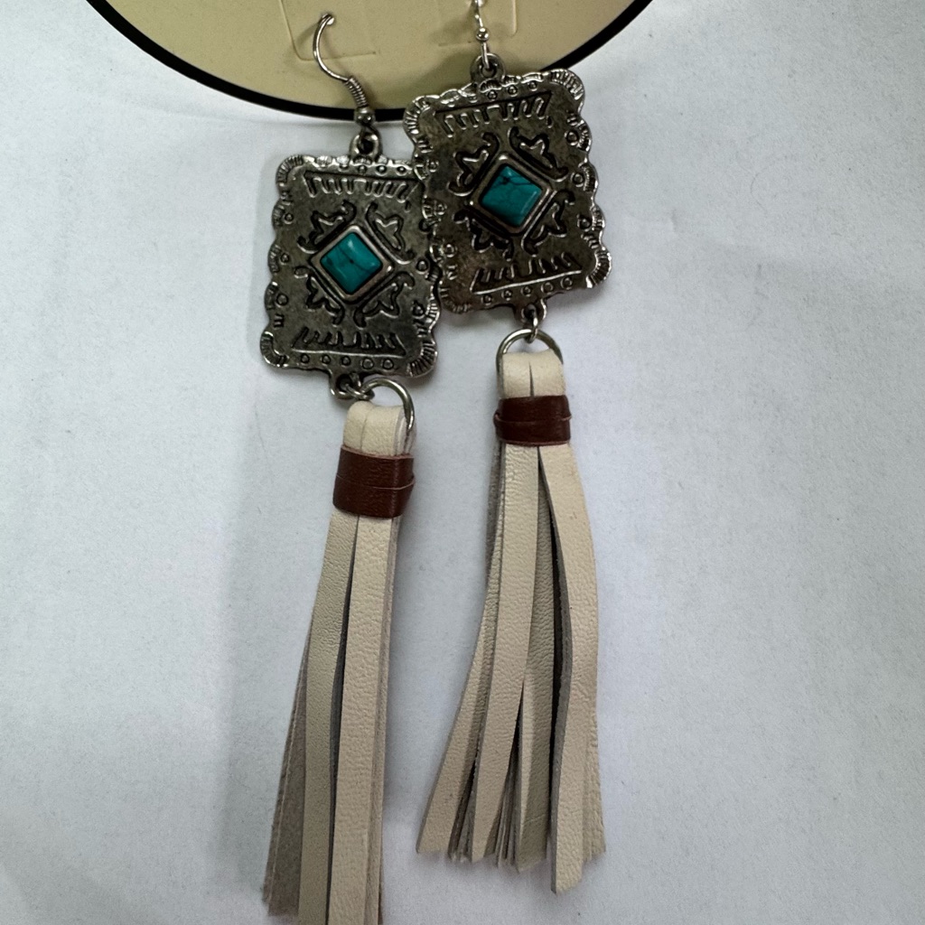 Idyllwind- Silver And Blue Filigree Earrings With Leather Tassels